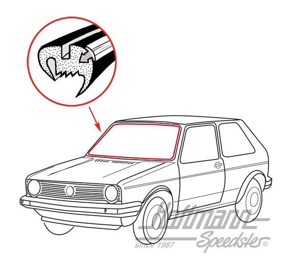 Frontscheibendichtung mit Nut, Golf 1, Limousine und Cabrio